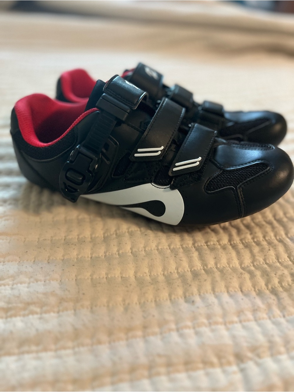 Peloton Black Cycling Shoes with Red Lining and White Accent